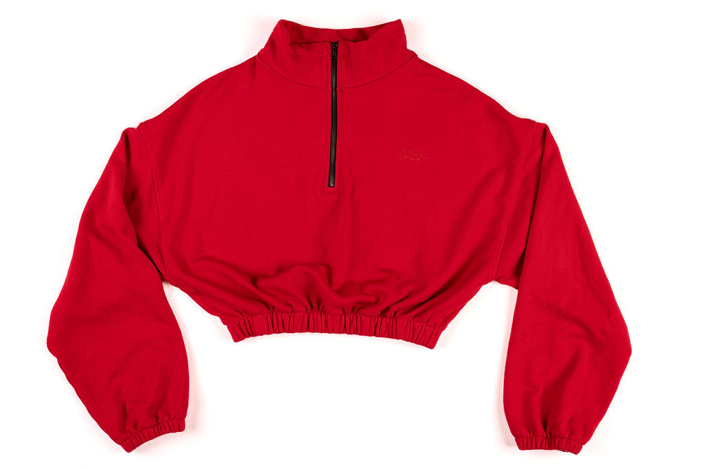 The Cropped 3/4 Zip Cherry Red