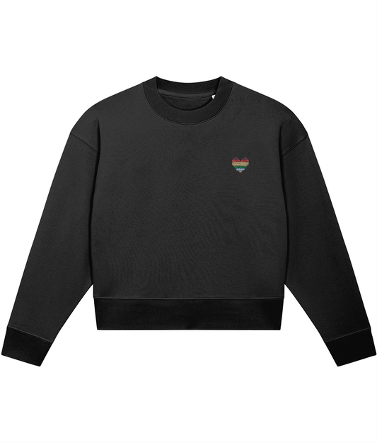 MADE WITH LOVE EMBROIDERED RAINBOW HEART CROPPED SWEATER