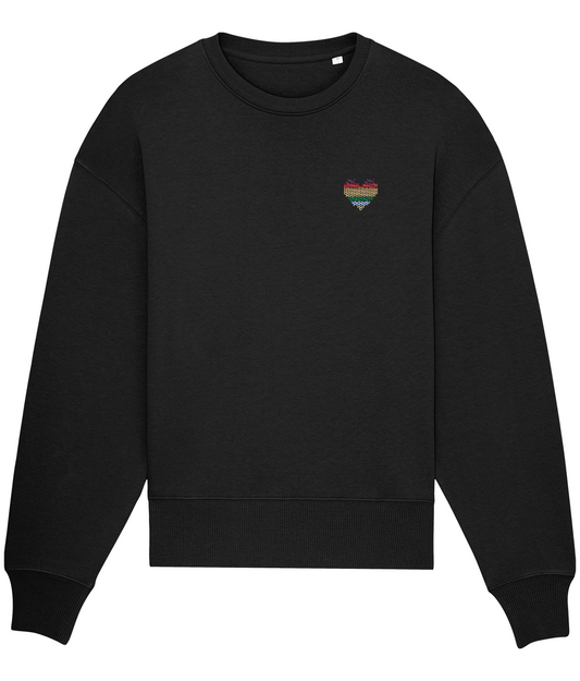 MADE WITH LOVE EMBROIDERED RAINBOW HEART SWEATSHIRT