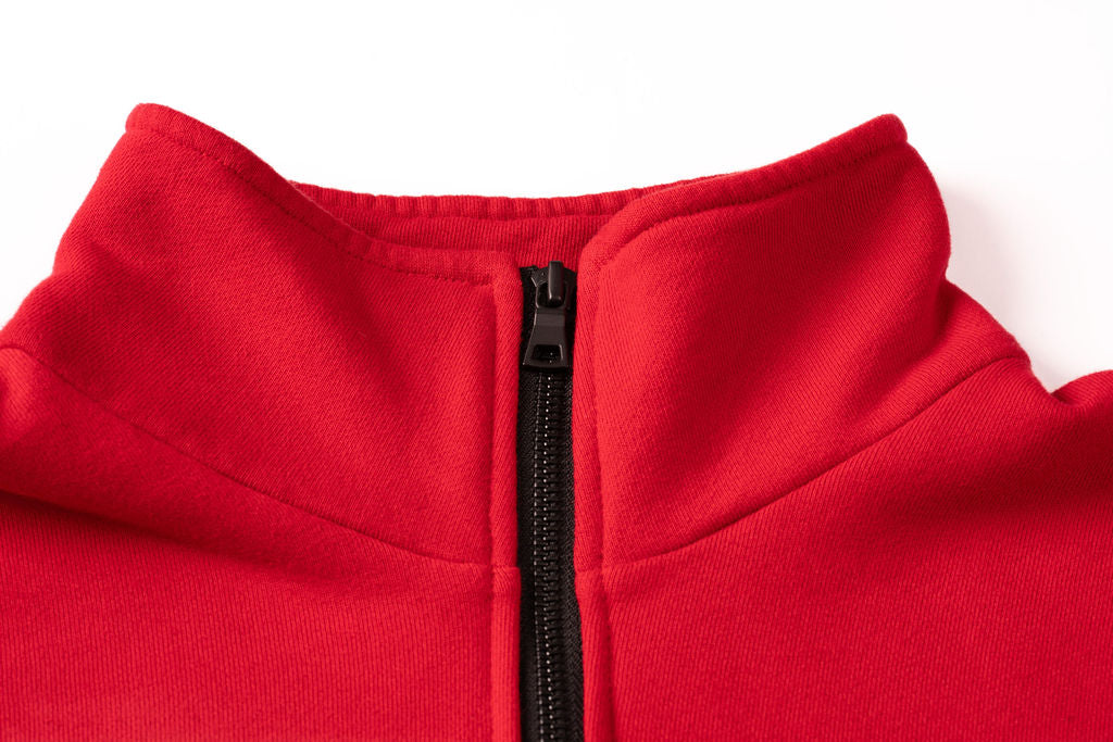 The Cropped 3/4 Zip Cherry Red